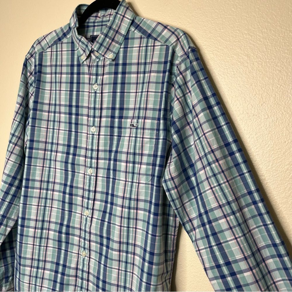 Vineyard Vines Shep and Ian Classic Fit Tucker Shirt Blue Green Plaid Men Medium - Picture 4 of 13